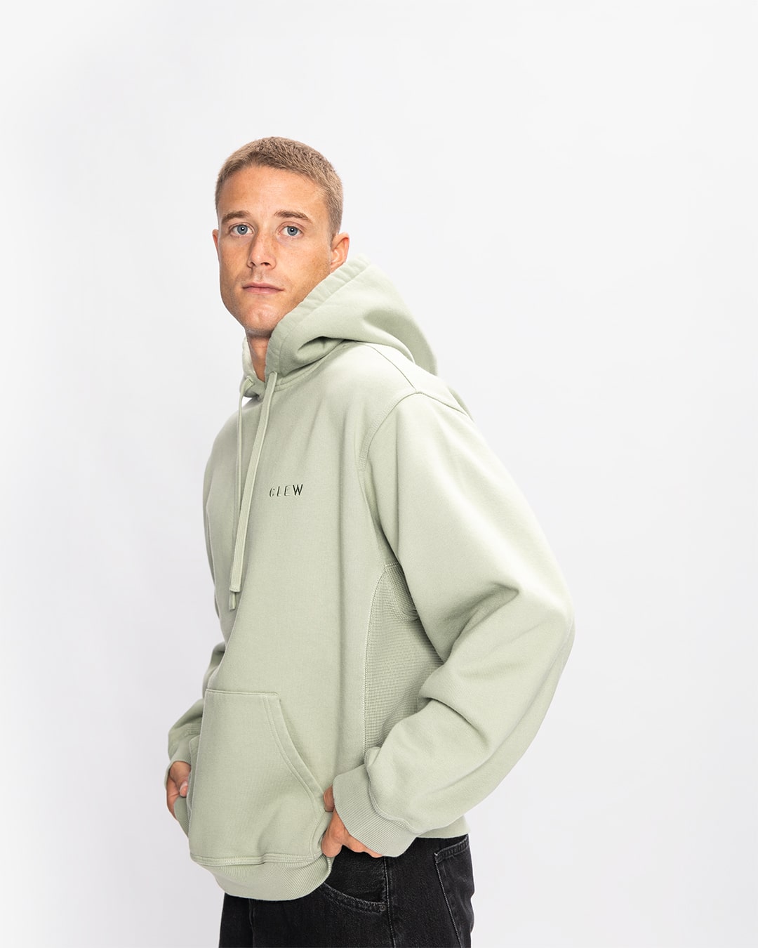 CLEW Waffle Knit Hoodie Sage Green