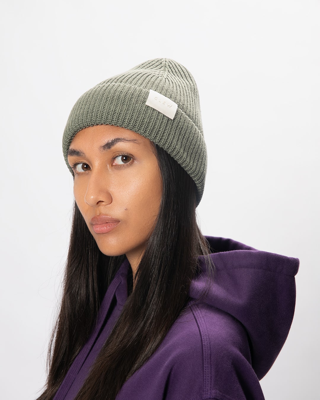 CLEW Short Cut Beanie Sage Green