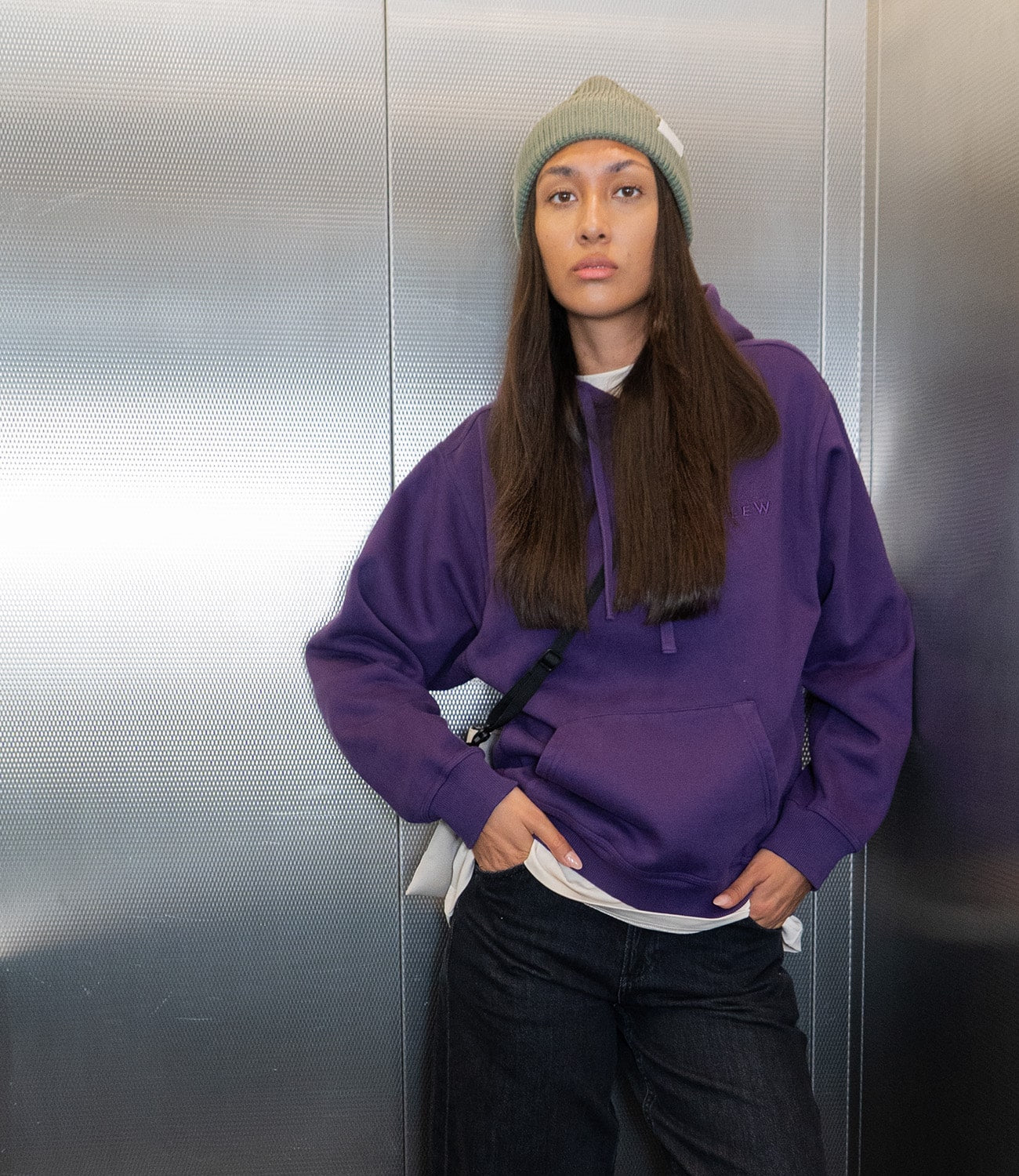 CLEW Waffle Knit Hoodie Purple